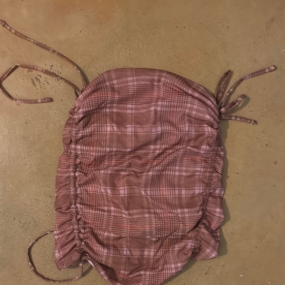 Plaid Pink and Brown Ruched Top